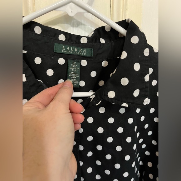 Lauren Ralph Lauren Polka Dot Long Sleeve Button Front Blouse 2X - Picture 2 of 6